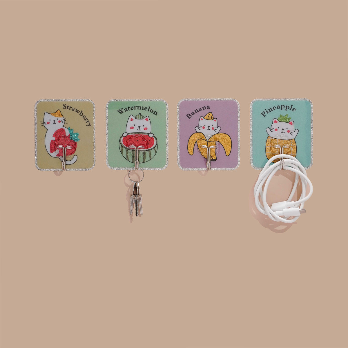 Cute Cat Fruit Wall Hooks 4 Piece