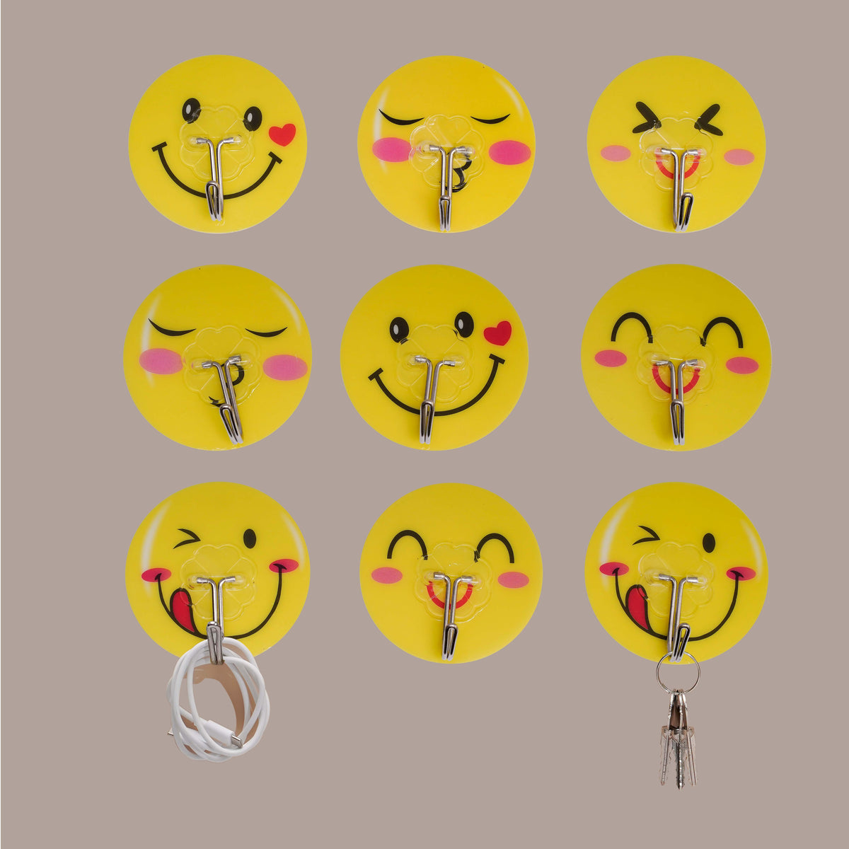 Smiley Faces Sticky Wall Hook 9 Piece