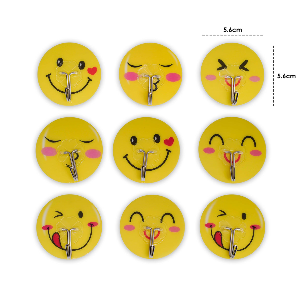 Smiley Faces Sticky Wall Hook 9 Piece